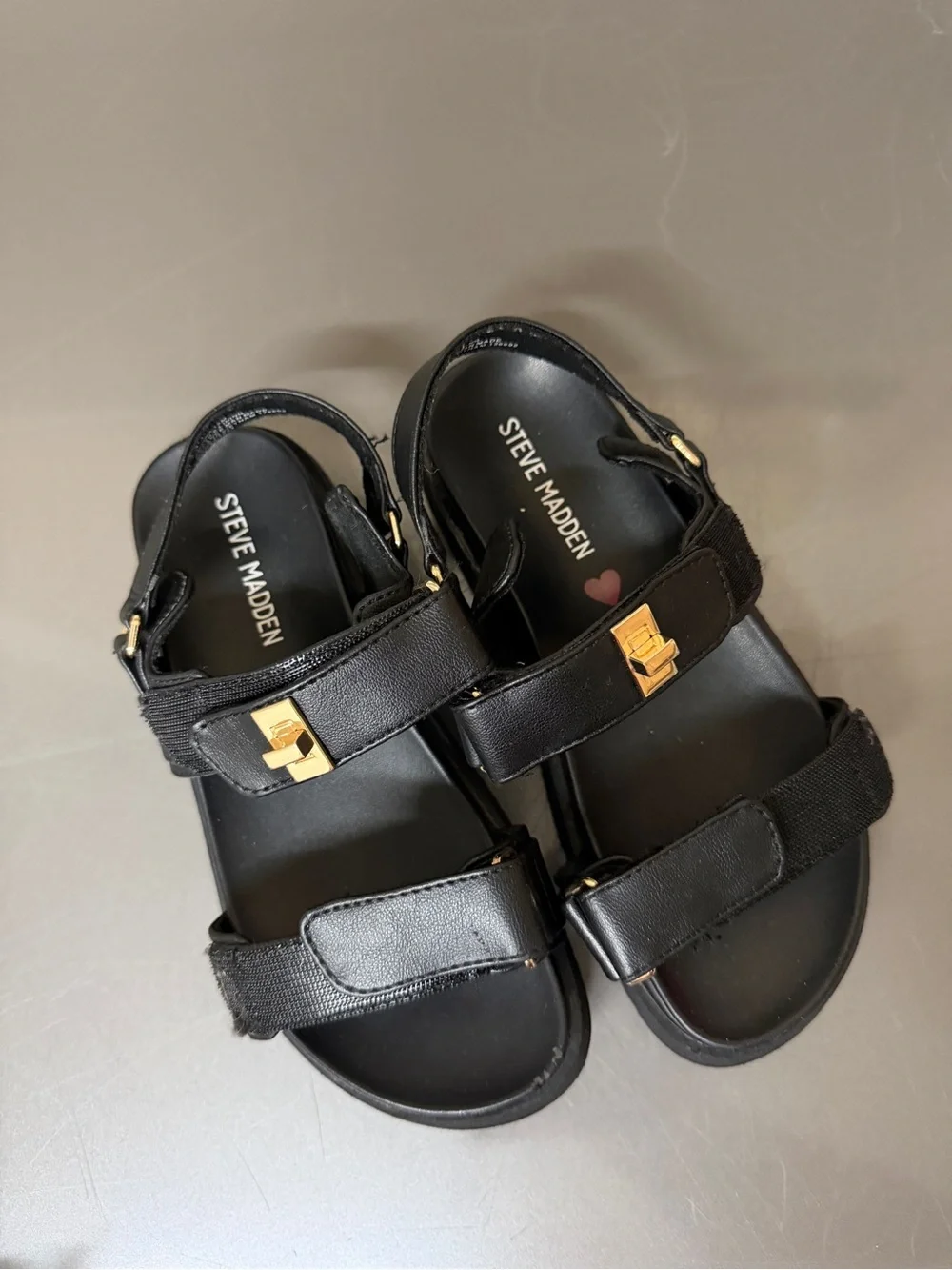 Steve Madden Black Sandals with Gold-Tone Buckles
